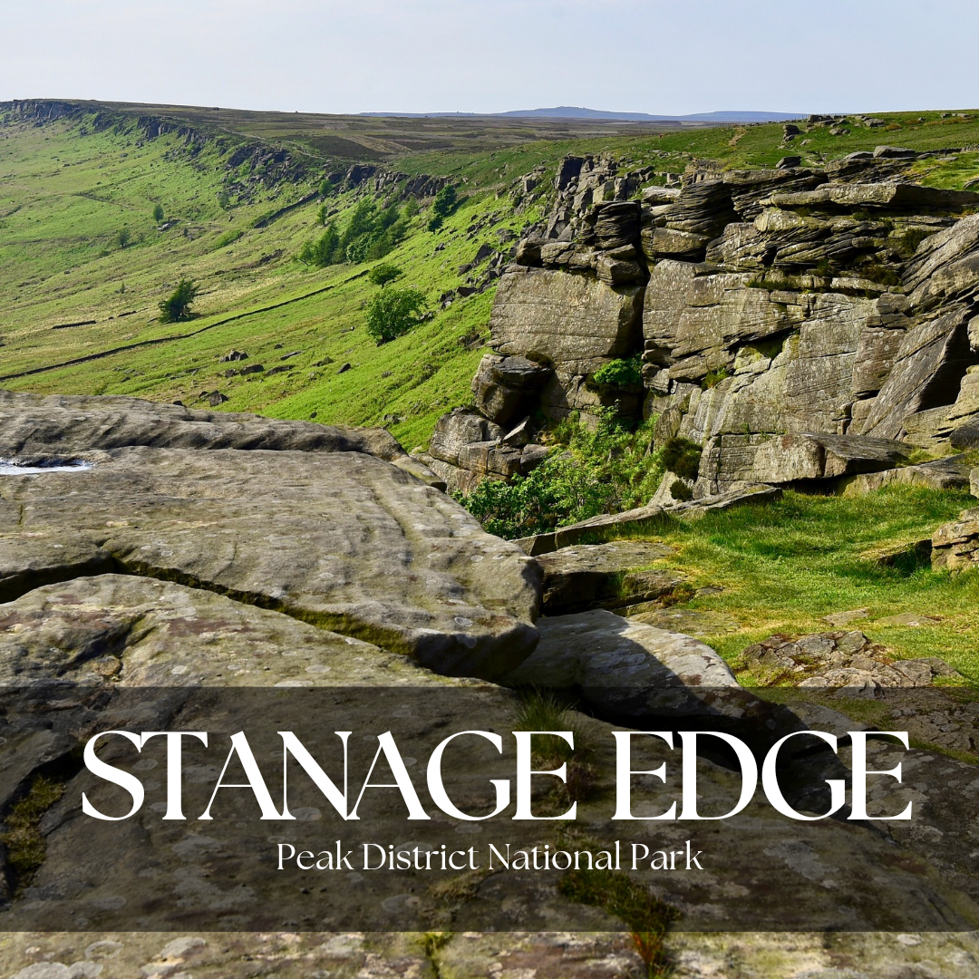 Looking across the valley at stanage edge in the Peak district 